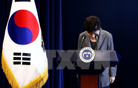 Tổng thống Park Geun-hye xin lỗi người dân trong bài phát biểu trực tiếp trên truyền hình về vụ bê bối chính trị liên quan đến người bạn thân Choi Soon-sil, tại Seoul ngày 29/11.